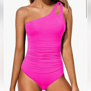 Holipick One Shoulder One Piece Tummy Control Full Coverage Keyhole Swimsuit XS